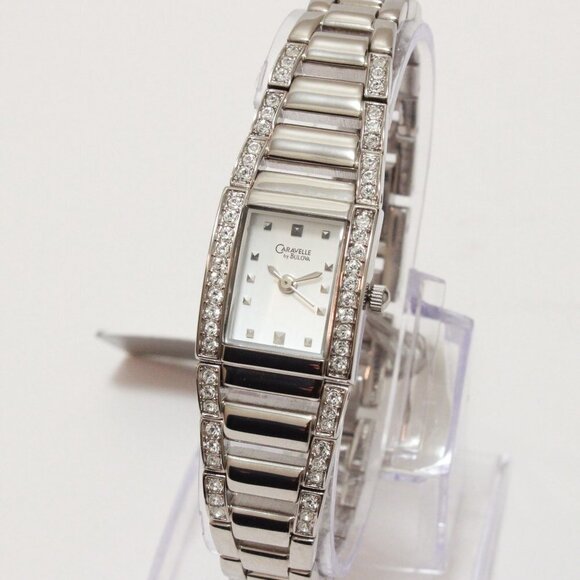 Caravelle Ladies Dress Watch By Bulova 56 Crystal Embedded Bezel & Bracelet 17mm main image 11